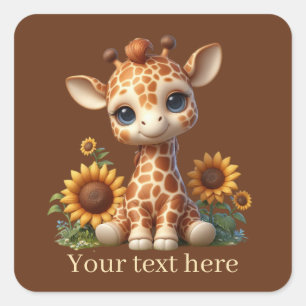 Sticker Carré Jolie petite girafe ajouter du texte