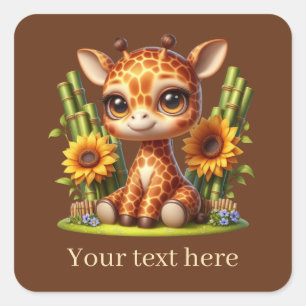 Sticker Carré Jolie petite girafe ajouter du texte