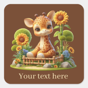Sticker Carré Jolie petite girafe ajouter du texte
