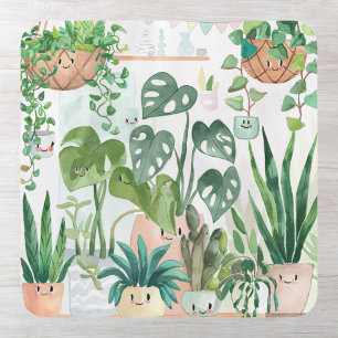 Sticker Carré Jolie plante d'intérieur botanique aquarelle fanta