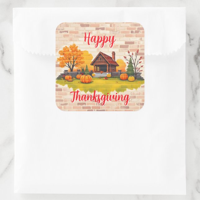 Sticker Carré Jolie Populaire Joyeux Thanksgiving Automne (Sac)