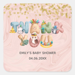 Sticker Carré Jolie Remerciement Animaux Fête de Naissance Marbr