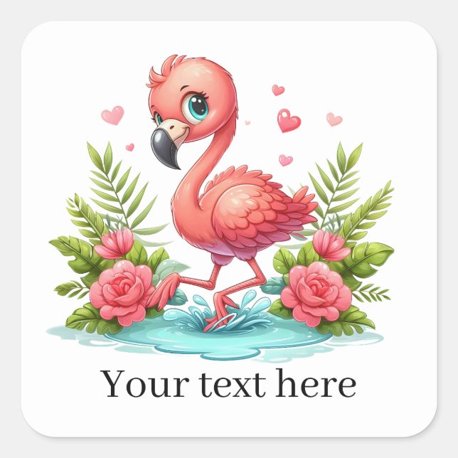 Sticker Carré Jolie rose fleurs flamingo ajouter du texte (Devant)