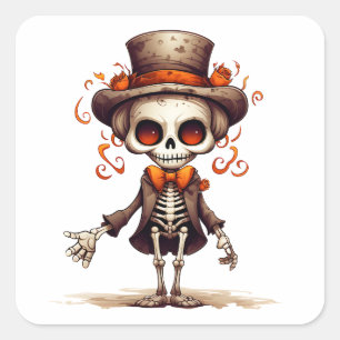 Sticker Carré Jolie squelette Halloween sorcière