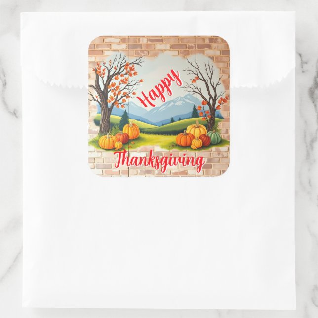 Sticker Carré Jolie Tendance Joyeux Thanksgiving Automne (Sac)