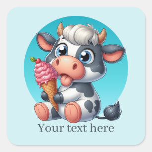 Sticker Carré Jolie vache crème glacée ajouter du texte