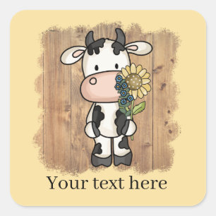 Sticker Carré Jolie vache de jardin ajouter du texte
