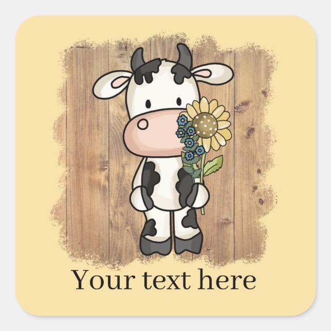 Sticker Carré Jolie vache de jardin ajouter du texte (Devant)