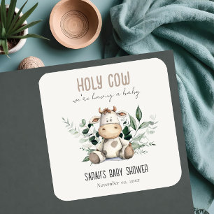 Sticker Carré Jolie Vache Foliage Pastel Baby shower Neutre