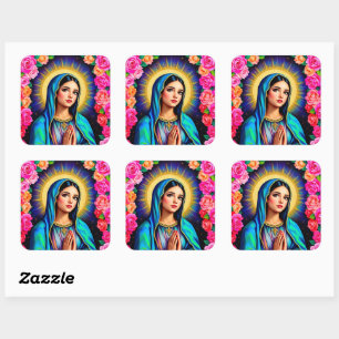 Sticker Carré Jolie Vierge Marie avec les mains de prière et les