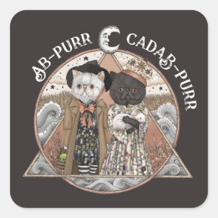 Sticker Carré Jolie Vintage Cottagecore Chat Sorcières Halloween