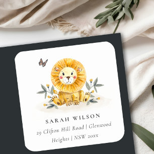 Sticker Carré Jolie Woodland Baby Lion Foliage Yellow Adresse