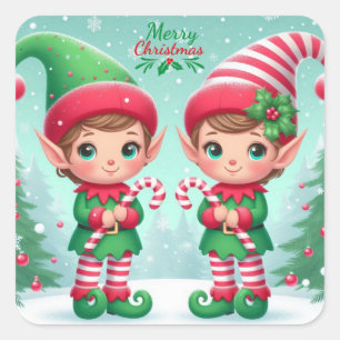 Sticker Carré Jolies elfes de Noël