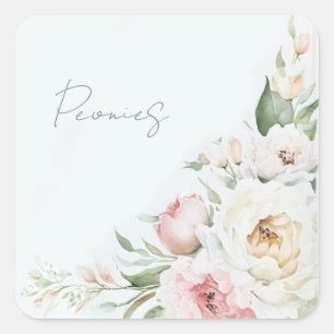 Sticker Carré Jolies pivoines aquarelles, MARIAGE ANNIVERSAR