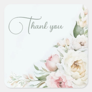 Sticker Carré Jolies pivoines aquarelles, MARIAGE ANNIVERSAR