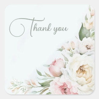 Sticker Carré Jolies pivoines aquarelles, MARIAGE ANNIVERSAR
