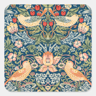 Sticker Carré Jolis oiseaux, Art vintage de voleur de fraises