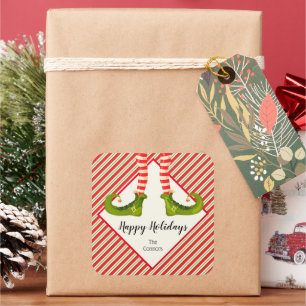 Sticker Carré Jolly Christmas Elf Legs Stripes CARRÉ de vacance