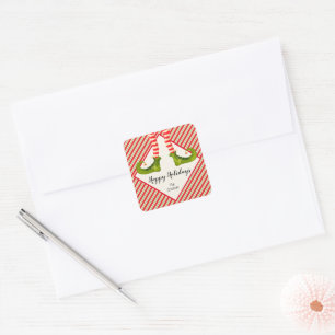 Sticker Carré Jolly Christmas Elf Legs Stripes CARRÉ de vacance