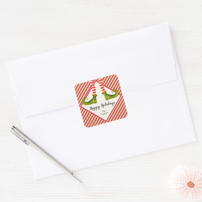 Sticker Carré Jolly Christmas Elf Legs Stripes CARRÉ de vacances (Enveloppe)