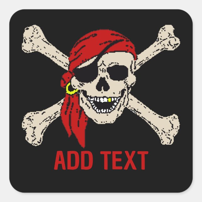 Sticker Carré Jolly roger Pirate Os crâne Rouge Bandanna (Devant)