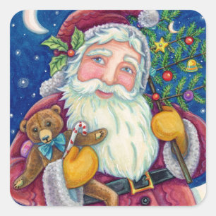 STICKER CARRÉ JOLLY ST NICK & NOUNOURS, VIEUX NOËL MODE