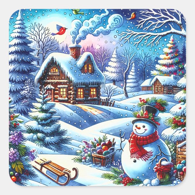 Sticker Carré Jolly Vintage Snowman (Devant)