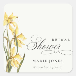 Sticker Carré Jonquille jaune floral aquarelle Baby Shower de ma