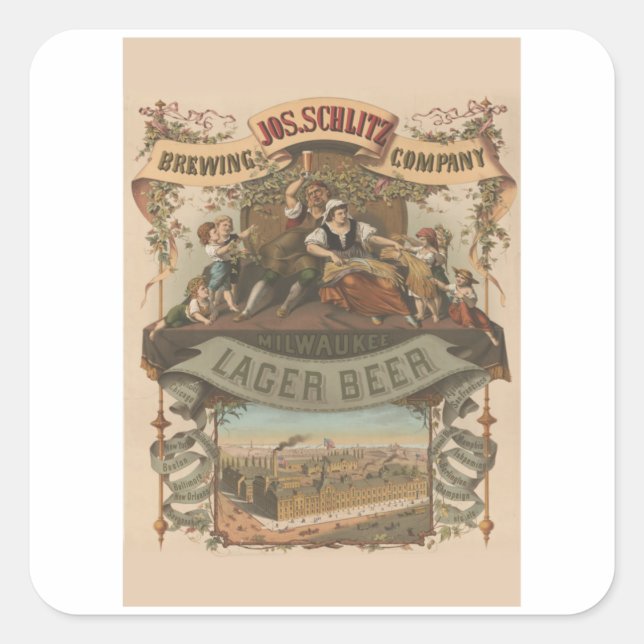 Sticker Carré Jos Schlitz Brew Co. - Bière Vintage (Devant)