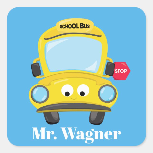 Sticker Carré Jote bus scolaire jaune ajouter le nom ou l'autoco (Devant)
