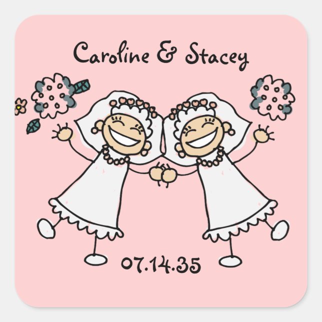Sticker Carré Jote Cartoon Mariée Mariage lesbienne (Devant)