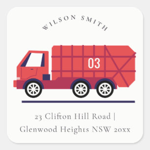Sticker Carré Jote Elegant Rouge ordures Truck Truck Kids Adress