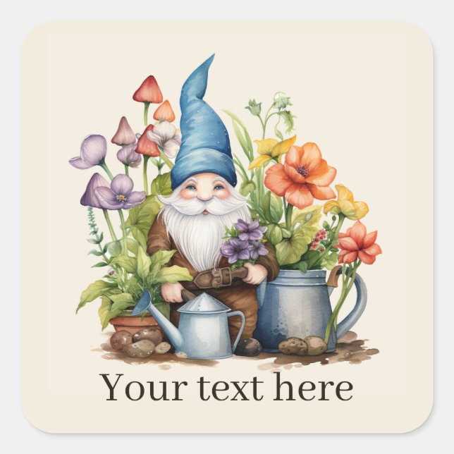 Sticker Carré Jote gnome du jardin ajouter du texte (Devant)