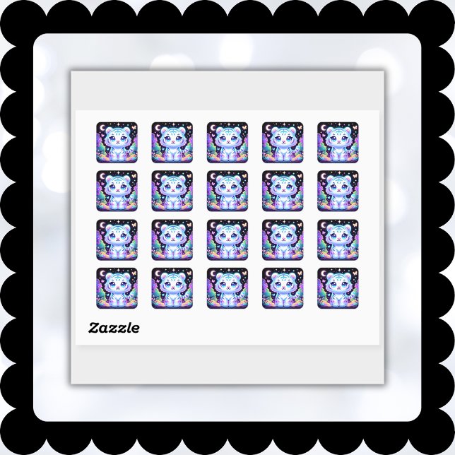 Sticker Carré Jote Kids Holographique Tigre Blanc | (Créateur téléchargé)