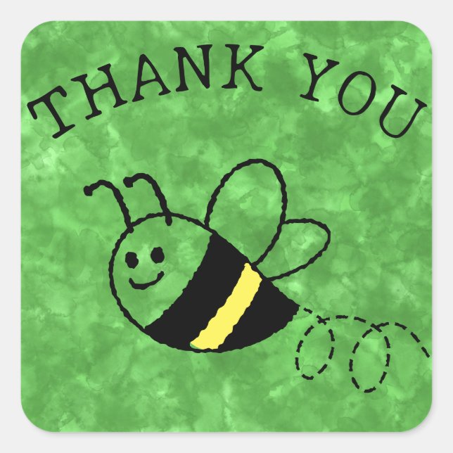 Sticker Carré Jote Little Bee Flying Green Baby shower (Devant)