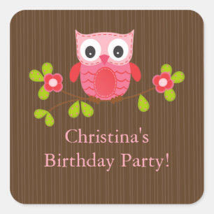 Sticker Carré Jote Modern Owl fête d'anniversaire