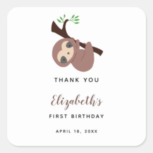 Sticker Carré Jote Sloth Premier Anniversaire Adorable Animal Ka