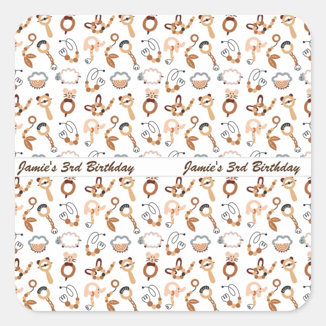 Sticker Carré Jote White Toy Boho Motif Illustration Anniversair (Devant)