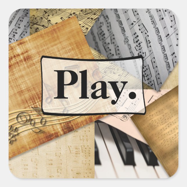 Sticker Carré Joue. Partition Musique Notes musicales Piano Vint (Devant)