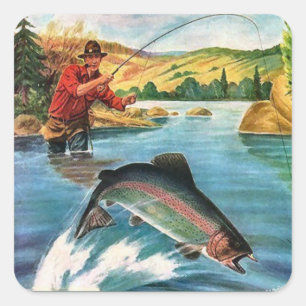 Sticker Carré Jouer au poisson