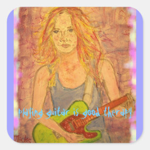 Sticker Carré jouer de la guitare est une bonne thérapie