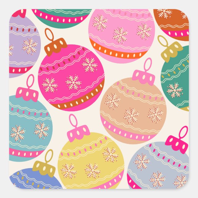 Sticker Carré Jouer Vintage Noël Baubles (Devant)