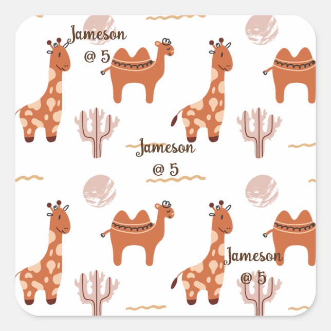 Sticker Carré Jouet blanc mignon animal Cactus Camel Llama Anniv (Devant)