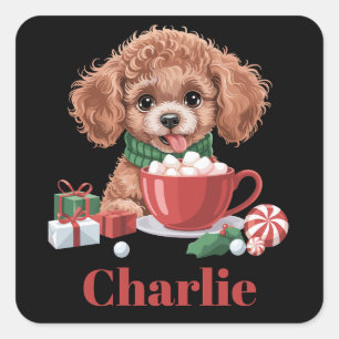 Sticker Carré Jouet Poodle Personnalisé Nom Amoureux de Chien No
