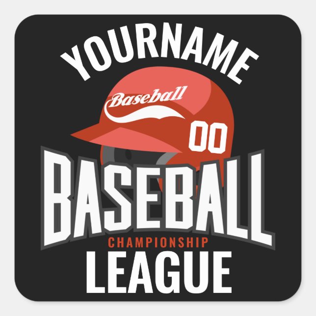 Sticker Carré Joueur de baseball personnalisé NOM Équipe Champ C (Devant)