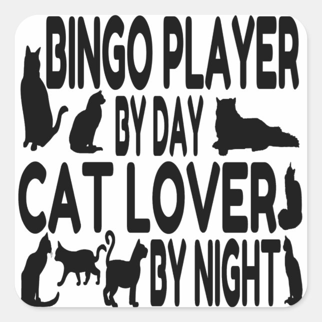 Sticker Carré Joueur de bingo Amoureux des chats (Devant)