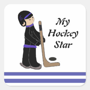 Sticker Carré Joueur de hockey avec bâton et palet