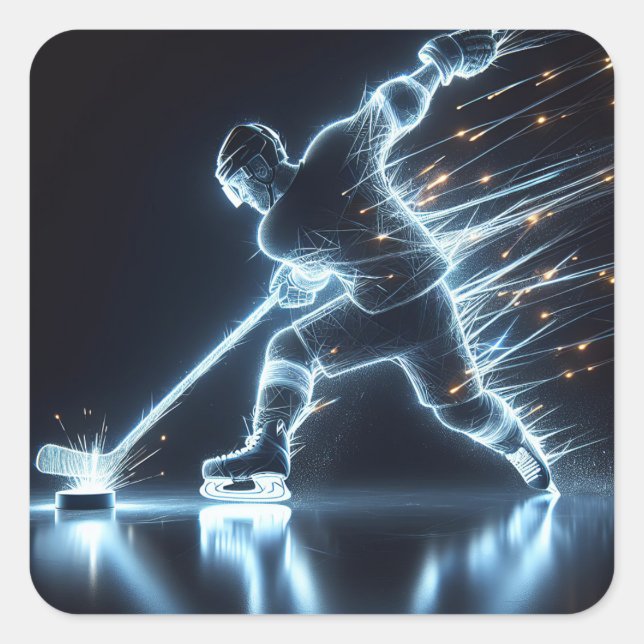 Sticker Carré Joueur de hockey sur glace (Devant)