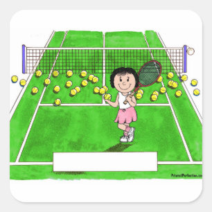 Sticker Carré Joueuse de tennis, Femme - Cadeau de dessin person