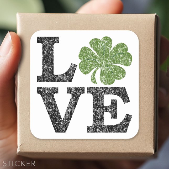Sticker Carré Jour de la Saint Patrick LOVE avec shamrock (Custom Sticker - Personalize with your info for a party favor or gift)